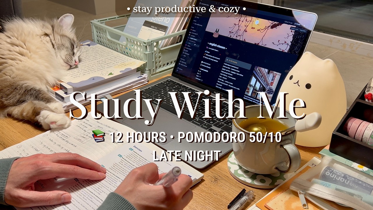 LIVE | 12 HR STUDY WITH ME | Pomodoro 50/10🔥 Cozy Fireplace | Deep Focus