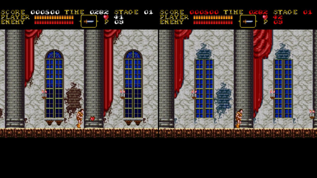 Castlevania SD for Mesen (left) VS Castlevania 30th anniversary for Nestopia (right).
