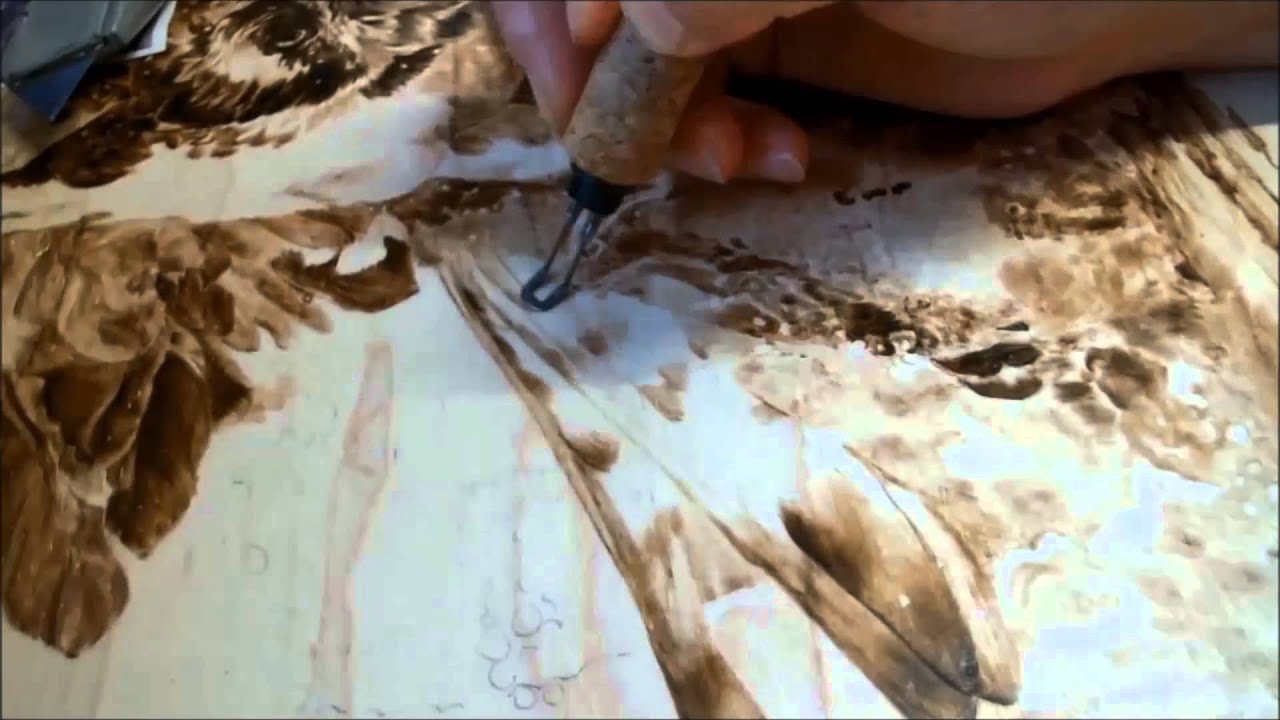 pyrography by Jean bouick-Eagle hunting(Entire process)