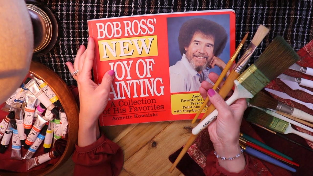 ASMR Bob Ross Painting Page Brushing Book Flip Through Very Relaxing and Calm Sleepy ASMR