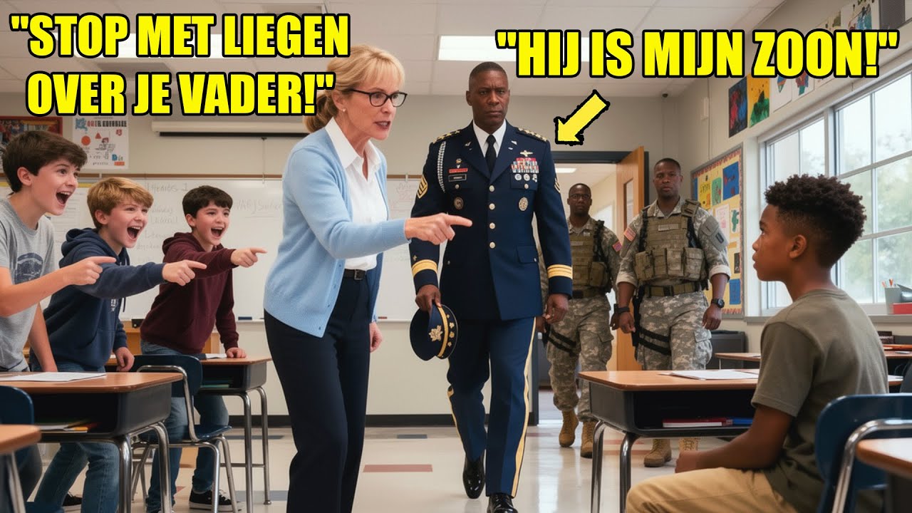 Leraar noemt zwarte jongen leugenaar over vaders werk — Zweeg toen 4-sterren generaal binnenkwam.