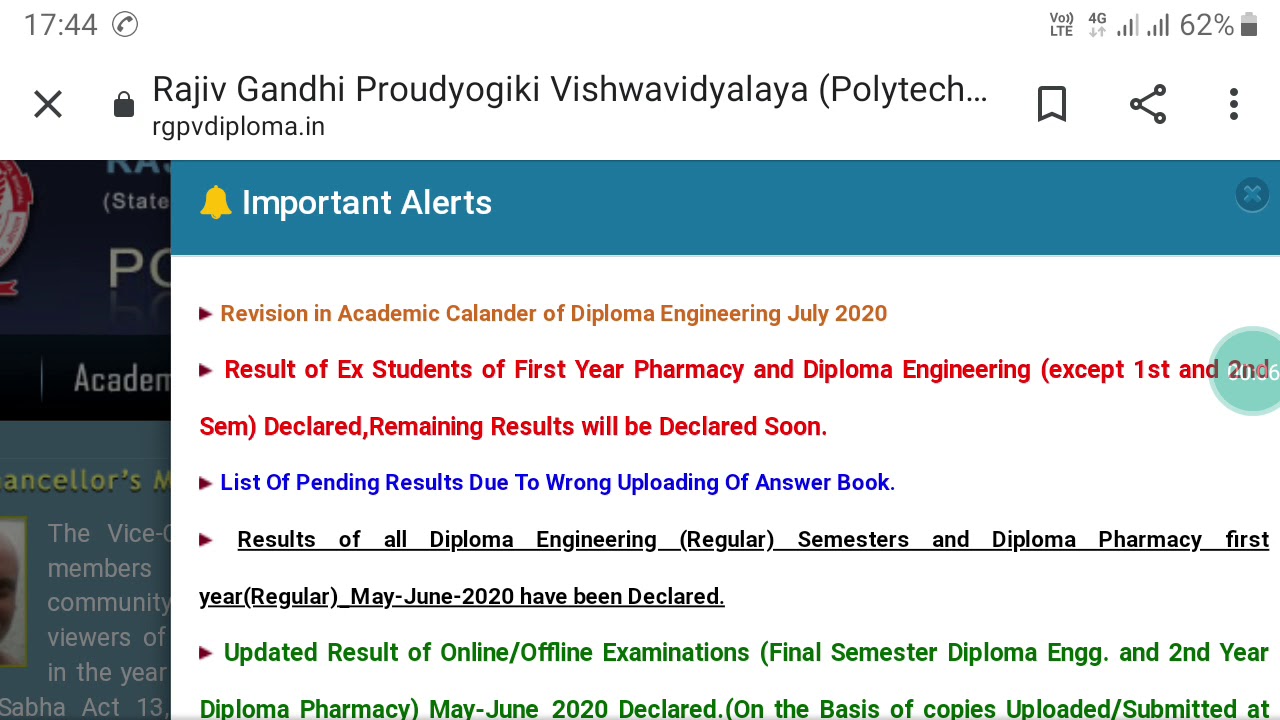 RGPV DIPLOMA LATEST!!REVISED ACADEMIC CALENDAR