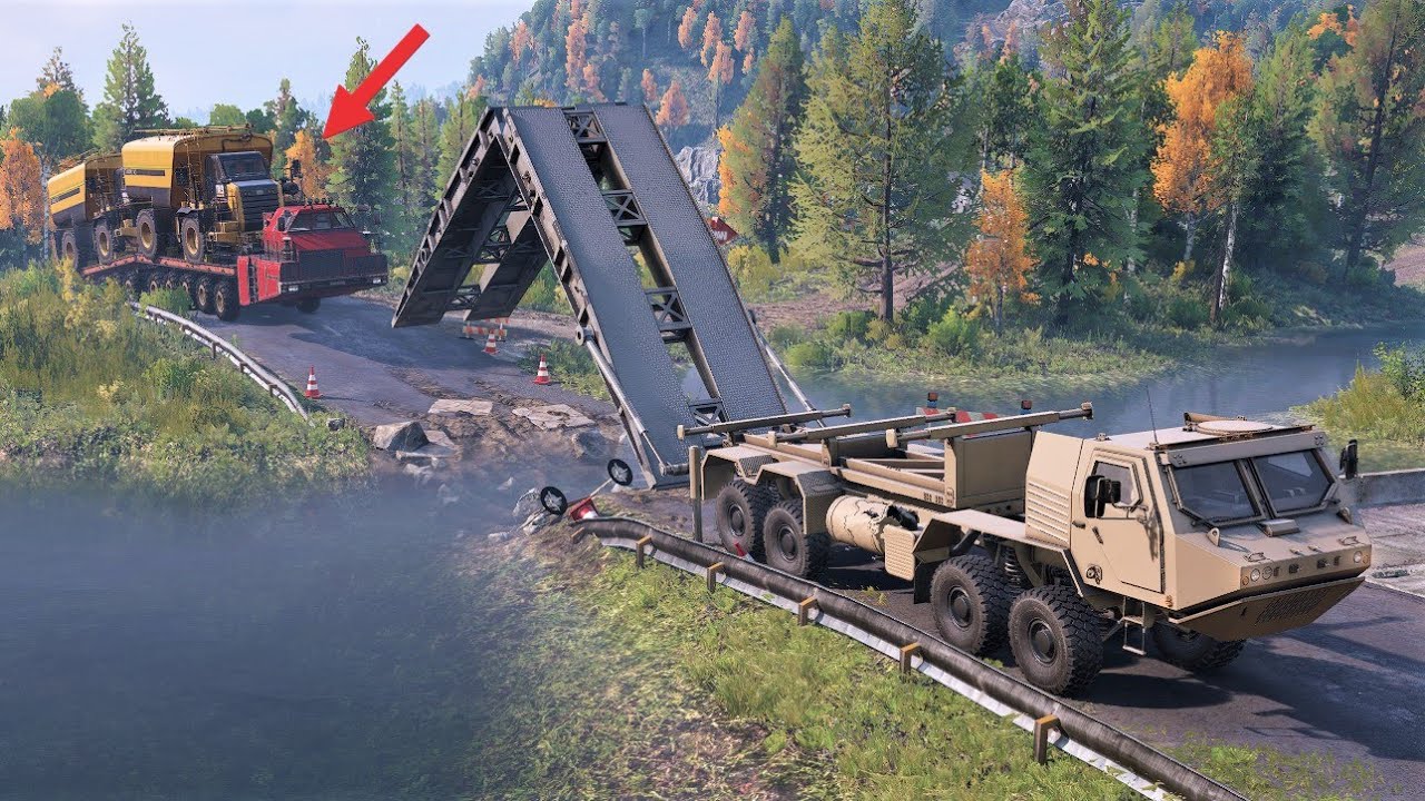SnowRunner - TX 8x8 Military Truck Mobile Bridge - Maz 7907 24x24 Cross Heavy Cargo CAT 770g Tanker