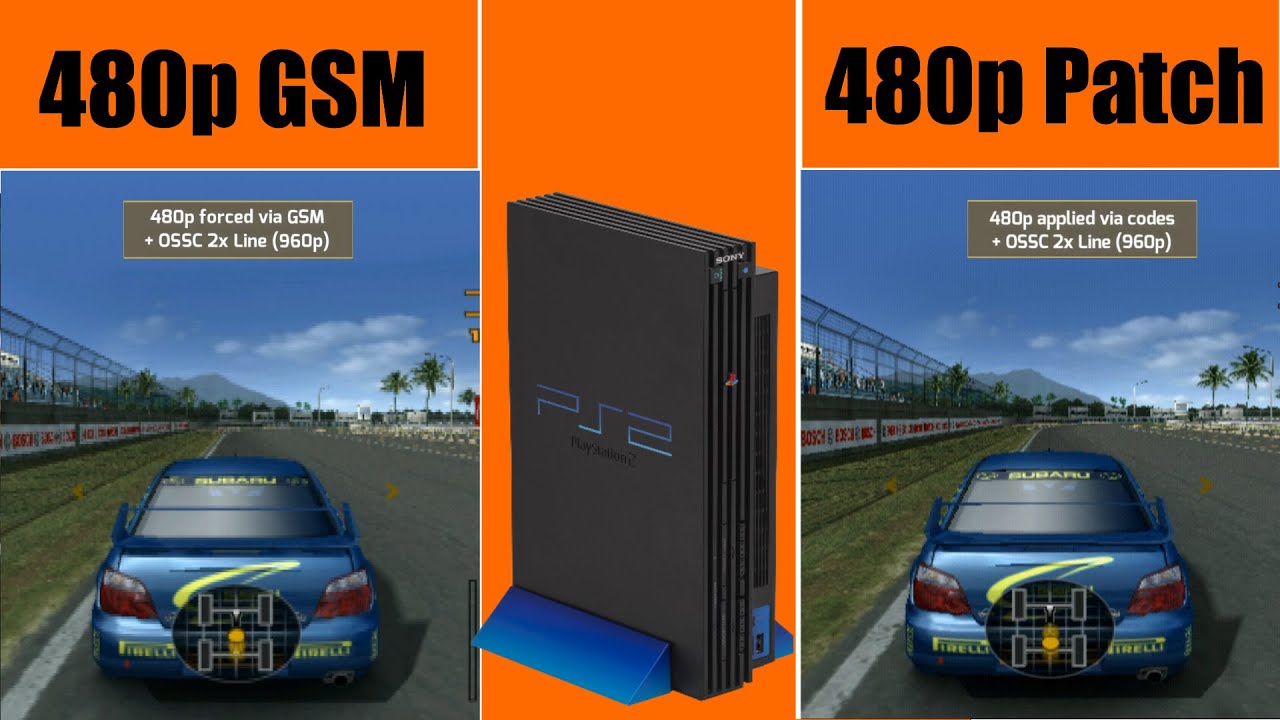 PS2 comparison: 480p Patch vs 480p forced via GSM | OSSC 2x Line 960p | Enthusia Professional Racing