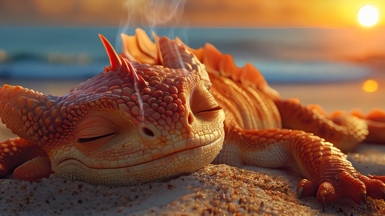 Cozy Summer Ambience with Relaxing Ocean Waves & Beach-Loving Dragon 🌊🐲