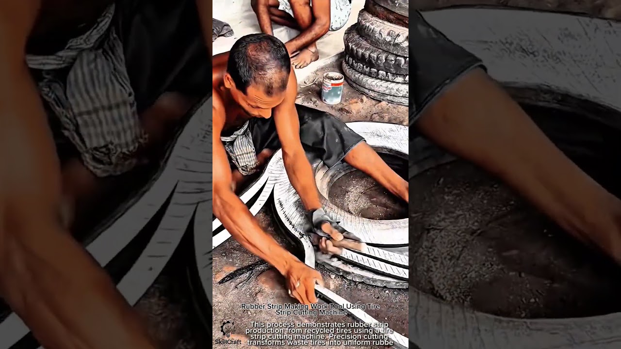 Rubber Strip Making Work Tool Using Tire Strip Cutting Machine #worktool