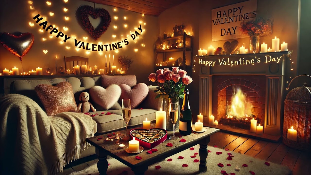 Valentine's day fireplace ambience | ASMR white noise sound for sleeping and chilling