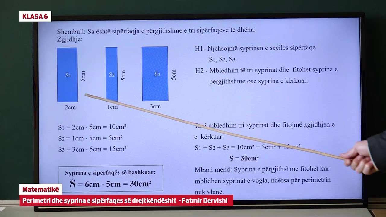 e Mesimi - Klasa 6 - 6702 Matematikë - Perimetri dhe syprina e sipërfaqes së drejtkëndëshit