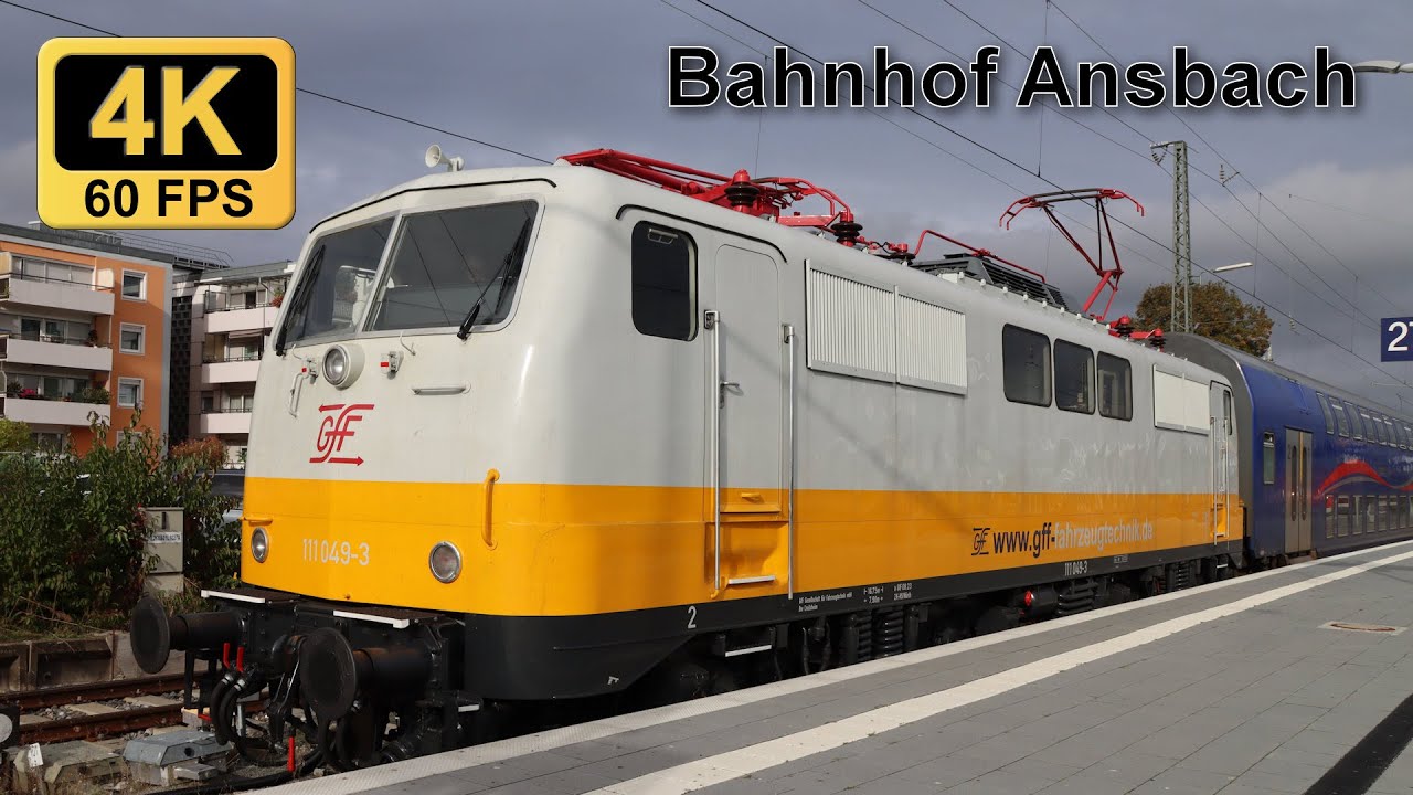 Zugverkehr am Bahnhof Ansbach mit GfF 111 049-3, Voith Maxima, Henkelzug - Trainspotting 30.09.2024