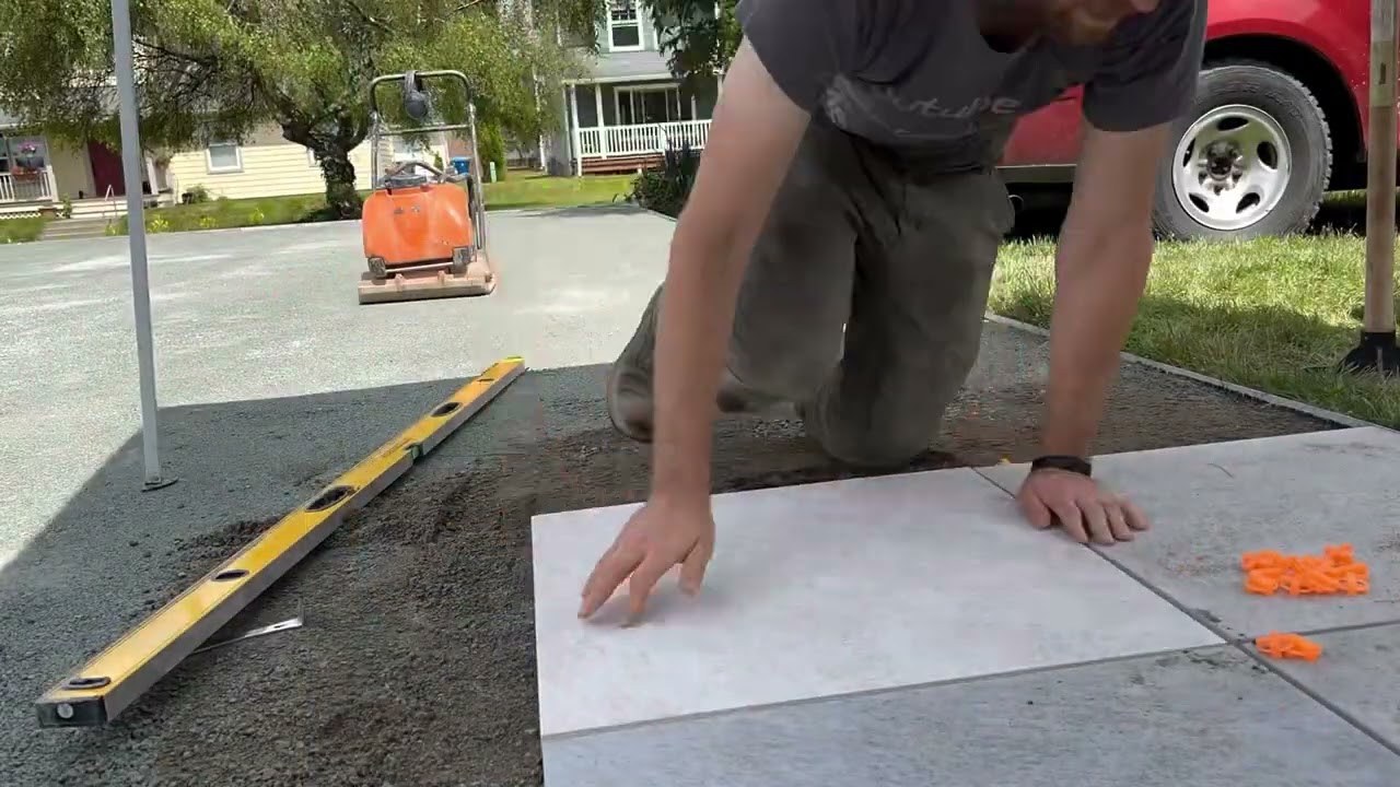 DIY Porcelain Paver Patio over Concrete