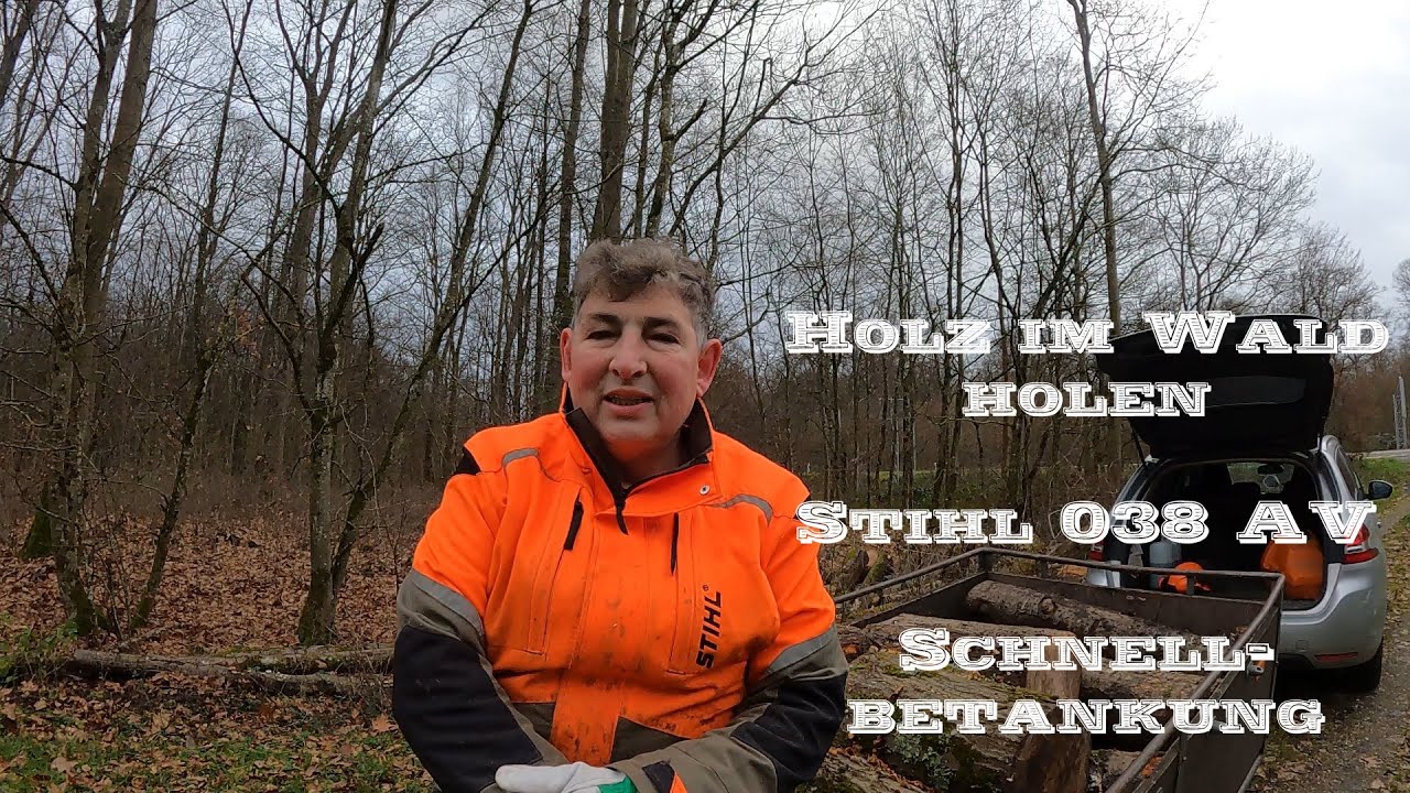 Holz im Wald holen - Schnellbetankung Kettensäge - Stihl 038 AV Magnum
