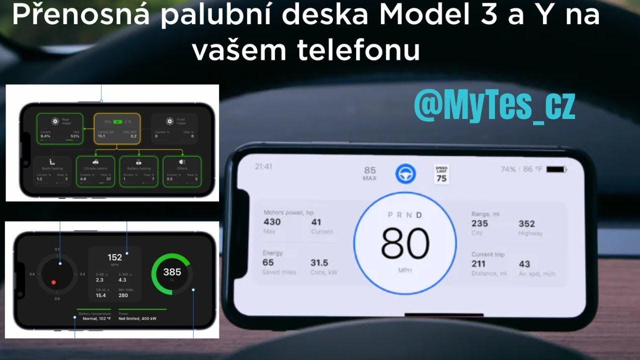 Přenosná palubní deska Model 3 a Y na vašem telefonu