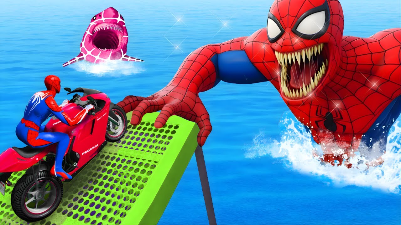 SPIDER-MAN against Giant Spiderman Ride on Motorcycle STUNT FUNNY MOMENTS | Rockstar game GTA 5