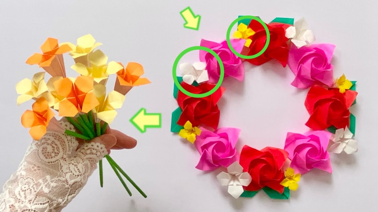 【折り紙】小花の作り方⭐︎リースやアレンジメントに【Origami】Cute flowers.  For flower wreaths and arrangements