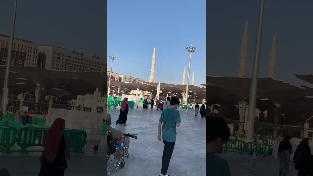 Hôtels près de Masjid Nabawi. Sortie de Masjid Nabawi esplanade ouest. Mosquée du prophète Madina 