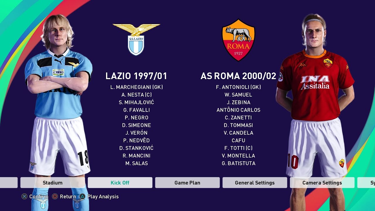Lazio 1997/2001 vs Roma 2000/2002 Gameplay Legends Efootball PES 2021