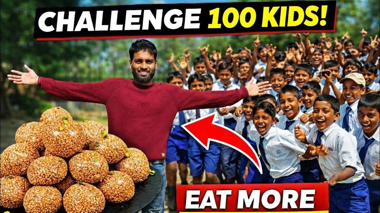 MAKARSAKRANTI SPECIAL ￼ 💐🥟BACHO KE SARH MILKAR HAPPY MAKARSANKRANTI 🙏🏻🙏🏻🥰❤️  💯 LADDU CHALLENGE KIDS 