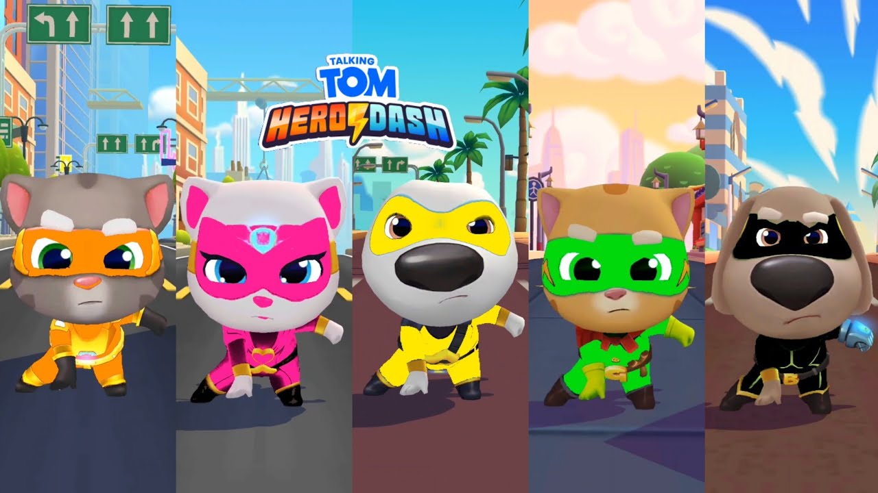 Talking Tom Hero Dash All Characters New Colour Outfits Full Bosses Ultra Heroes Superworld Gameplay