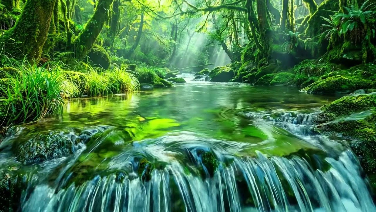 Forest Stream Flowing Gently Over Rocks, Birds Singing, Relaxing Ambience for Study and Calm