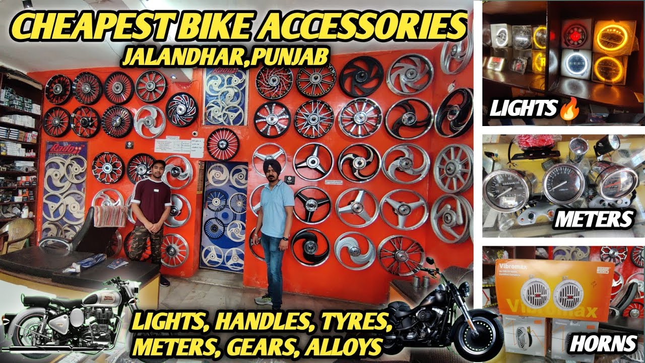 CHEAPEST BIKE ACCESSORIES IN JALANDHAR 🔥| Lights, alloys, Handles, Horns, meter| Bullet Modification