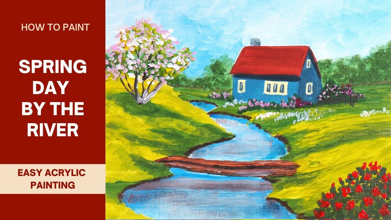 How to Paint Spring Day in the Village | Easy Acrylic Painting | Relaxing Painting