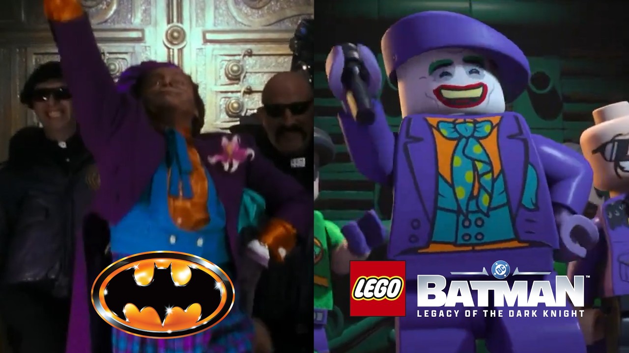 Сцена из LEGO-версии Джокера из фильма «Бэтмен» в музее — сравнение LEGO и фильма.
