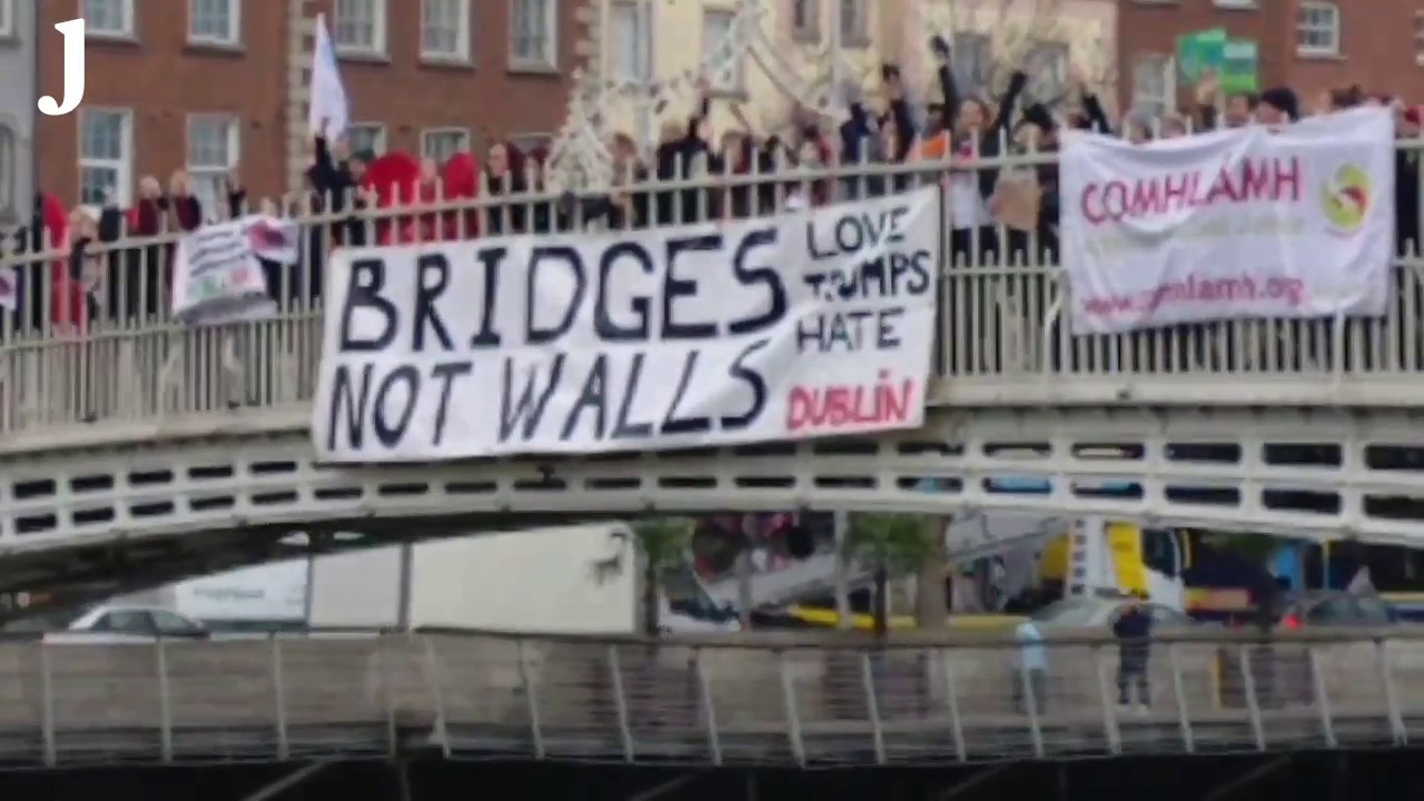 Anti-racism campaigners unveil Trump protest banner in Dublin