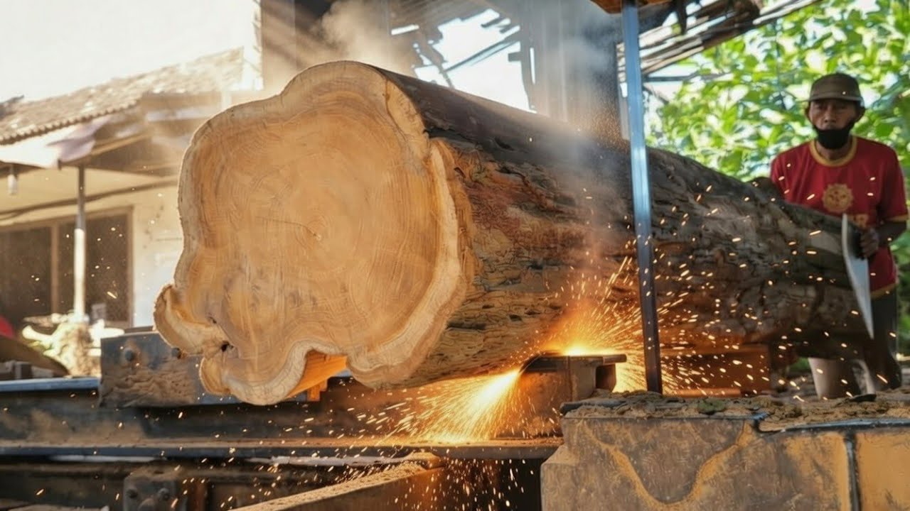 Giant Log Sawing in Village Sawmill! The Results Are Mind-Blowing