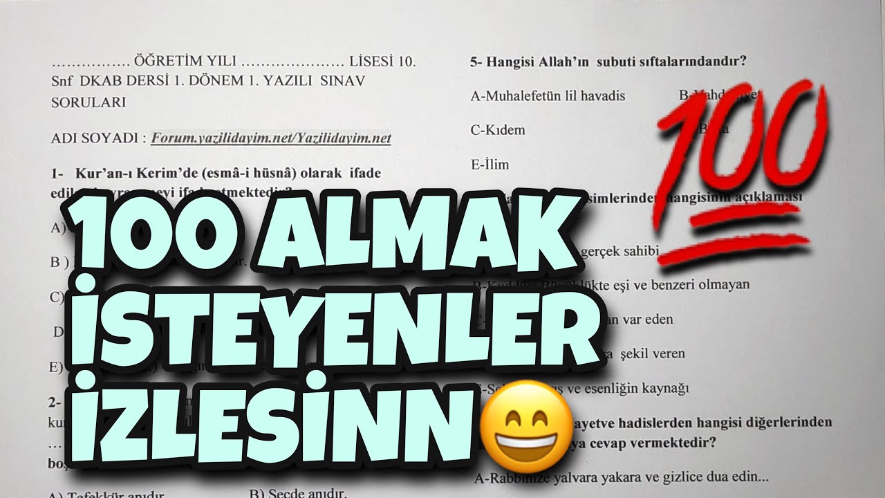 10.Sınıf Din Kültürü 1.Dönem 1.Yazılı