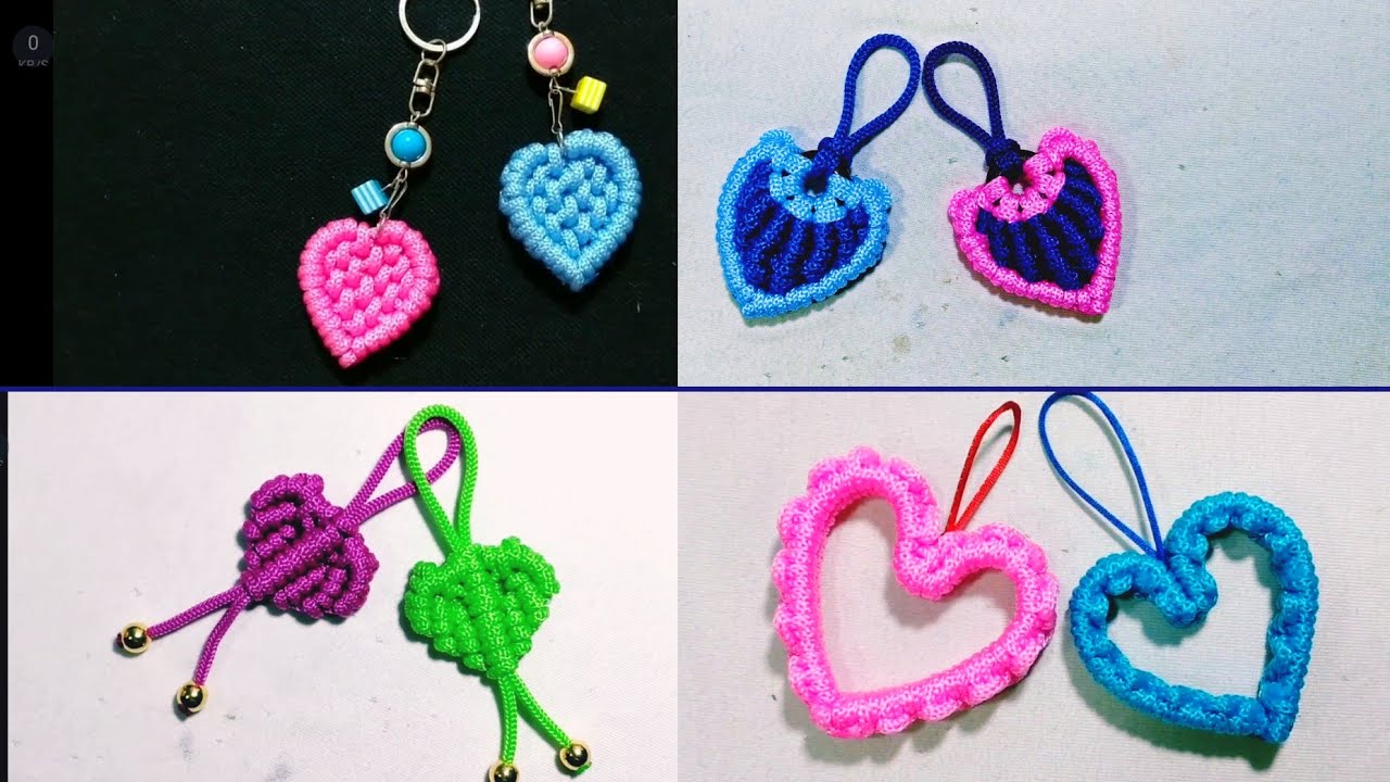 4 TOP SIMPLE HEART MACRAME KEYCHAIN*TUTORIAL MUDAH MEMBUAT GANTUNGAN KUNCI HATI TALIKUR
