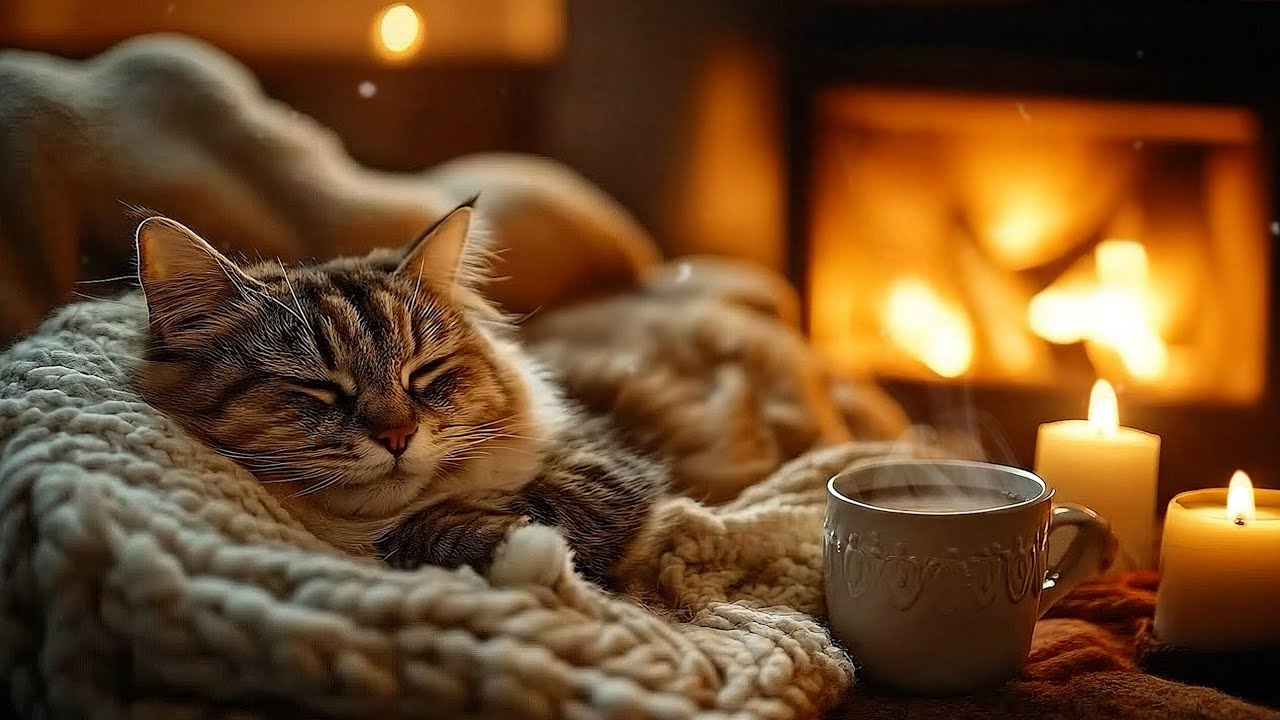 Deep Sleep Music for Cats 🐾 Anxiety Relief with Soft Purrs, Fireplace Calm & Gentle Night Sounds