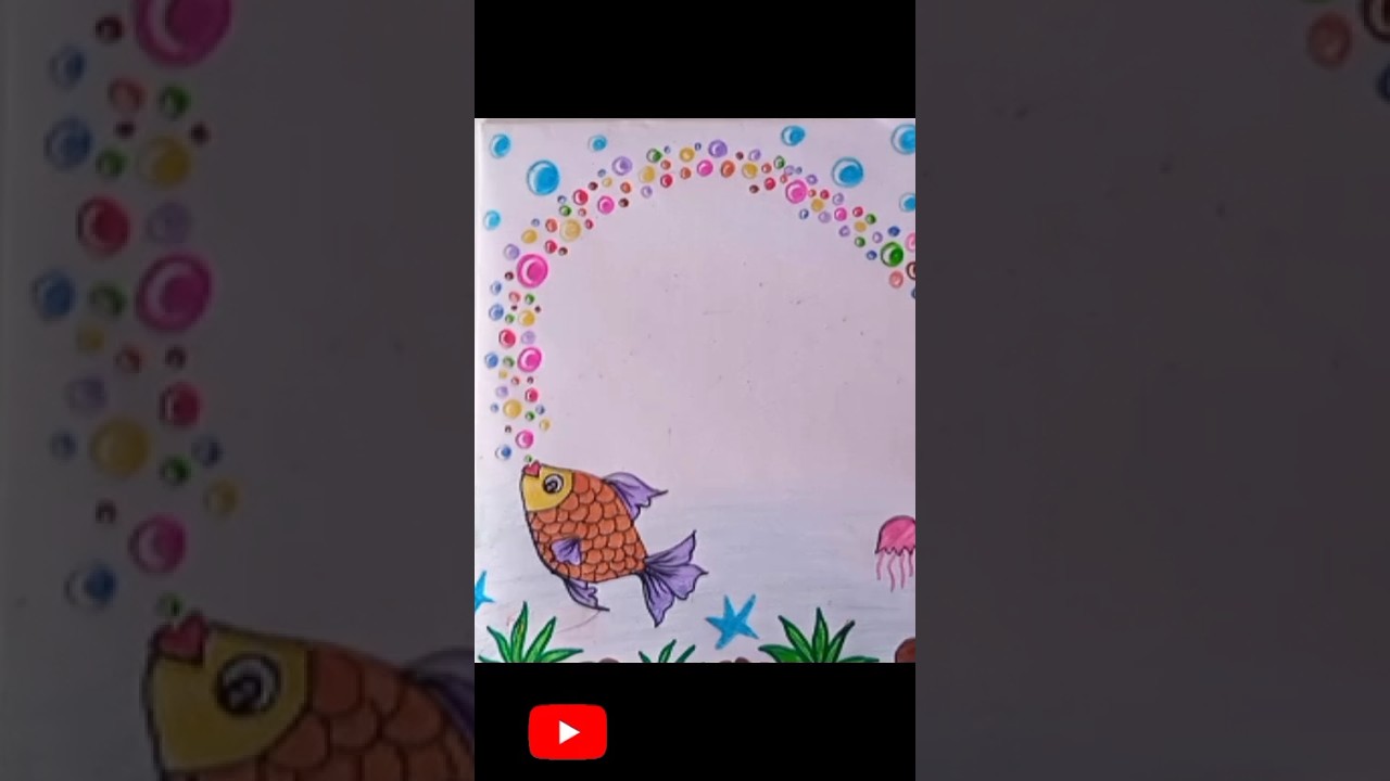 Easy fish border design for project work,file cover idea,drawing for page,sea life drawing idea.