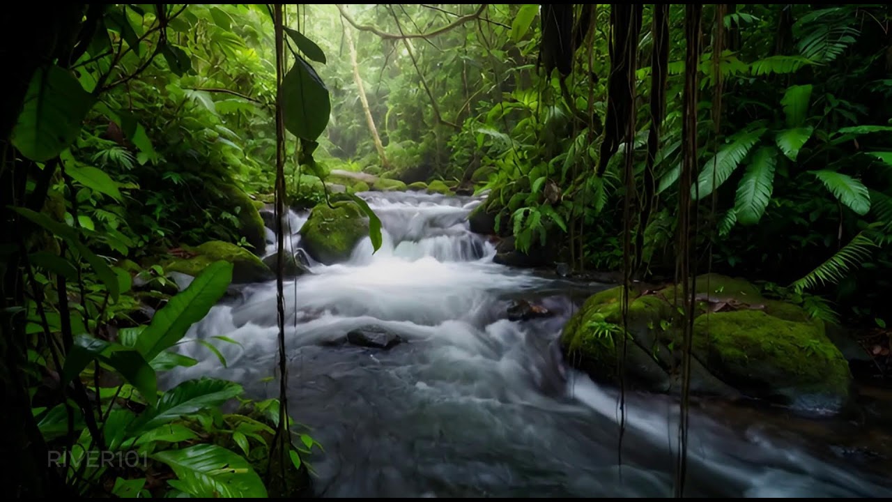 Rainforest Stream with Distant Bird Chirps for Night Ease