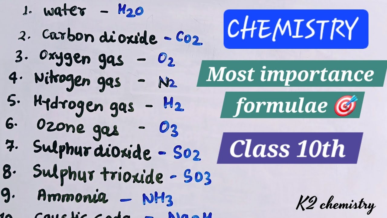 important chemical formulas for class 10 l k2 chemistry  l