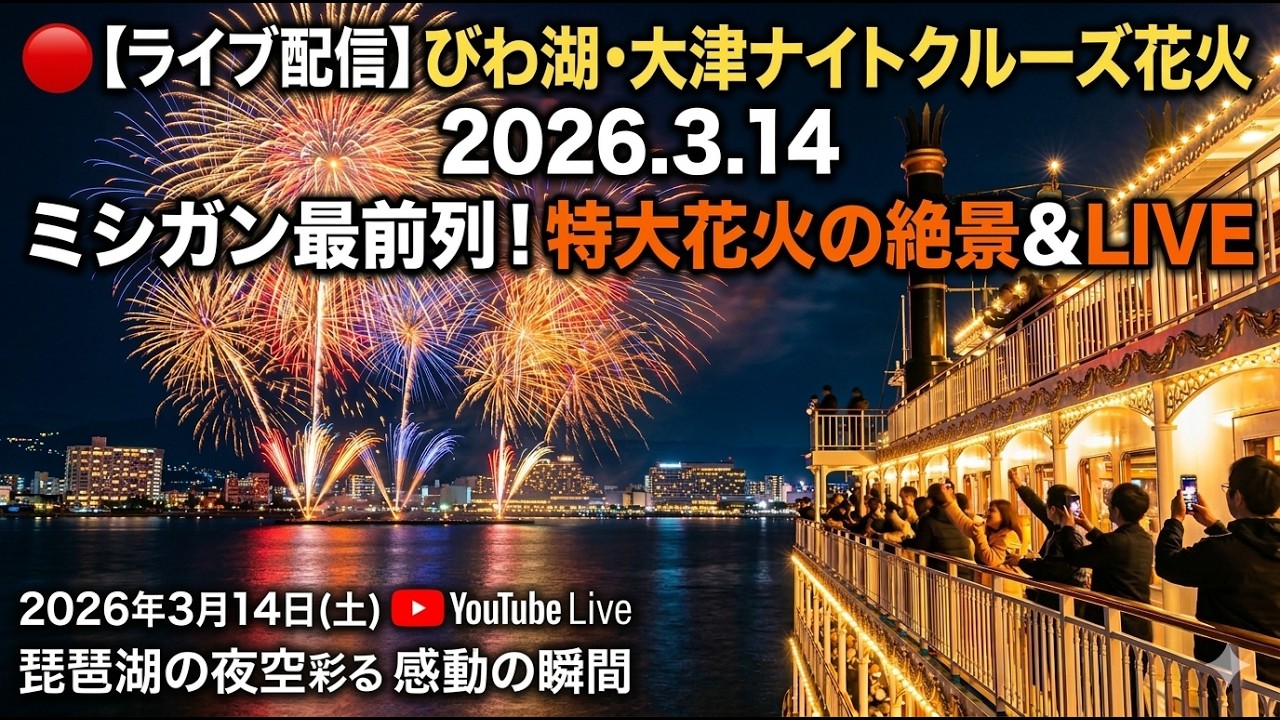 【ライブ配信】　びわ湖大津・ナイトクルーズ花火　2026.03.14　クルーズ船ミシガンからのミュージック花火です