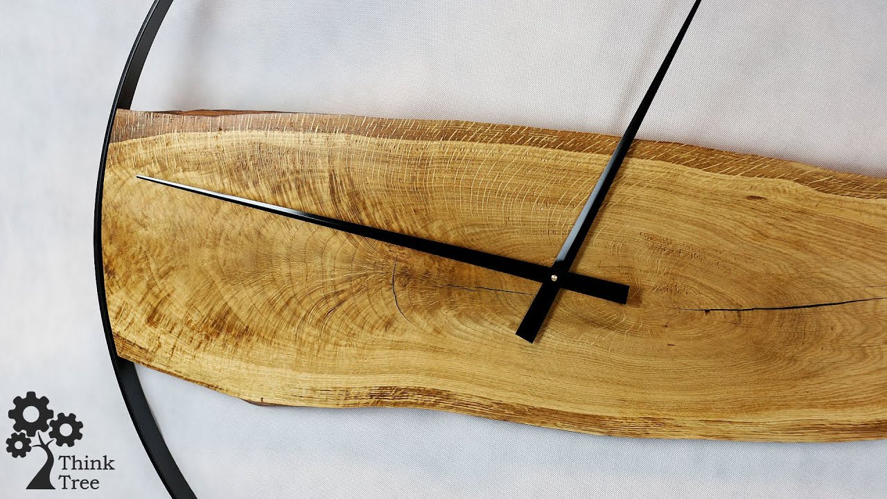 Making a wooden live edge clock – DIY / Zegar ścienny - połączenie drewna i metalu / Think Tree