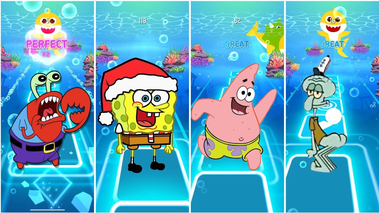 Mr karba 🆚 squidward 🆚 SpongeBob 🆚 Sandy cheeks EDM rush tiles hop