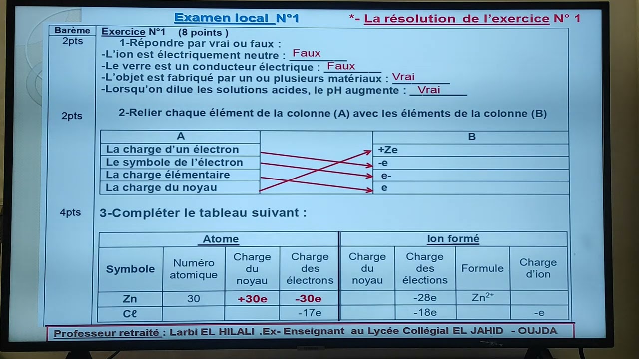تمارين وحلول في مادة الفيزياء والكيمياء مستوى الثالثة إعدادي.