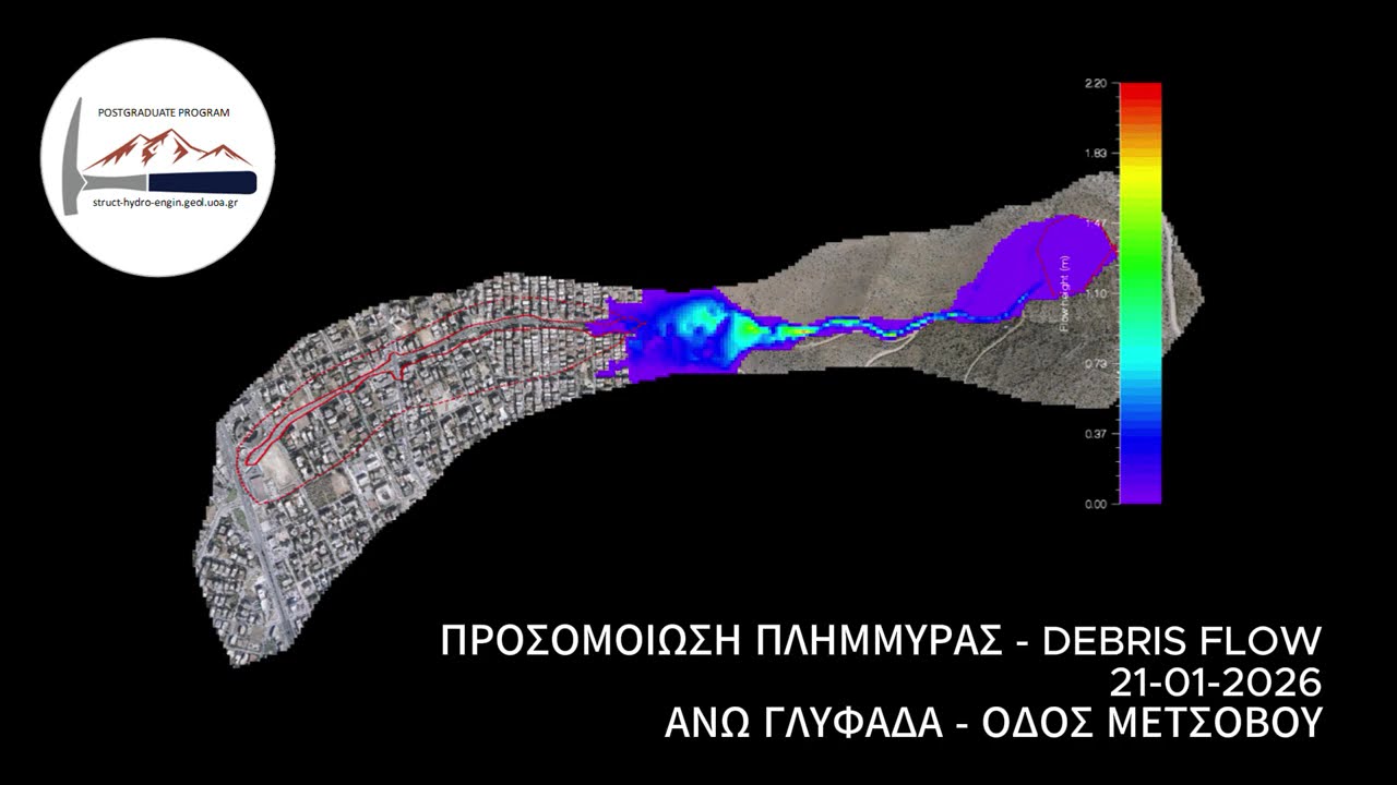 Πλημμύρες στη Γλυφάδα: μερική προσομοίωση ροής στην οδό Μετσόβου #flood #Glyfada #debris flow