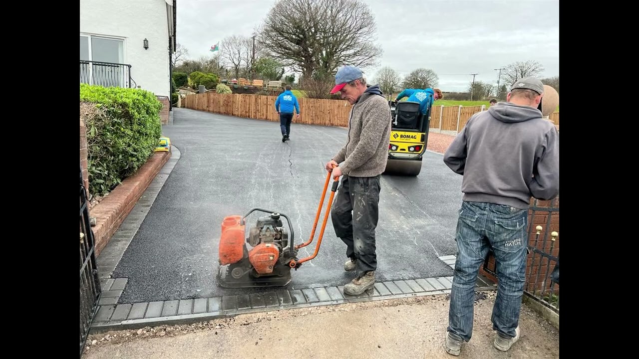 Tarmac Driveway with Charcoal Border, New Fencing and Wall Cladding in Bagillt, Flintshire
