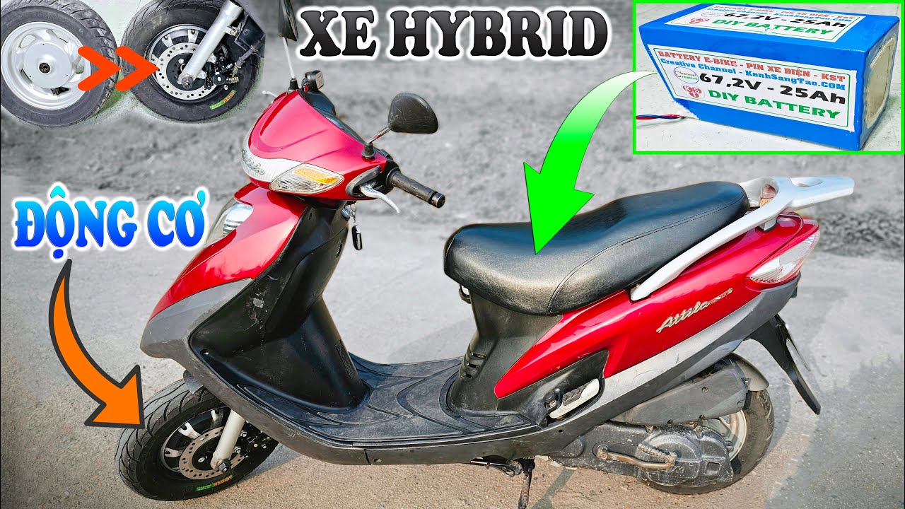 Độ Xe Tay Ga Attila Lên Xe Hybrid Chạy Xăng Và Động Cơ Điện - Xe Xăng Chạy Điện