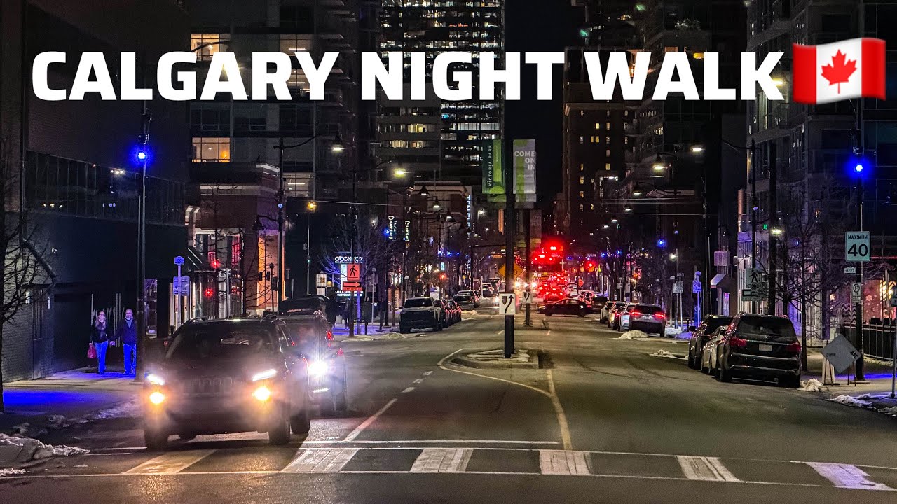 Calgary Night Walk Through Downtown 🌿 Magical Spring Night Walk | 4K Ultra HD