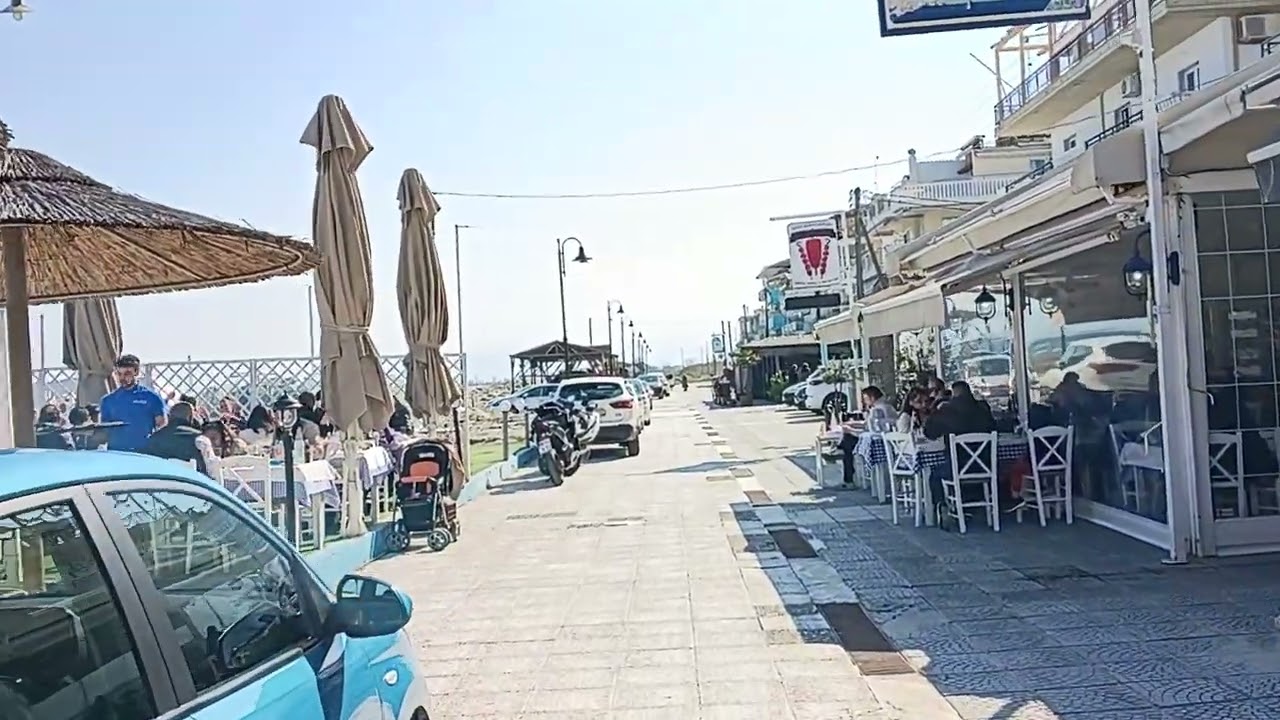 Spring Walk in Olympic Akti Greece 🇬🇷 Sunny Seaside Day#olympicakti #greece #aegeansea #spring