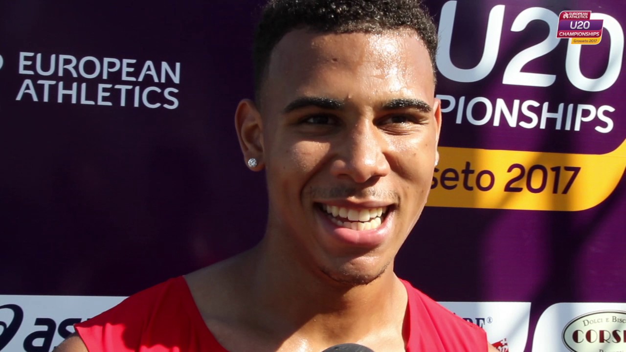 Jason Joseph (SUI) after winning Gold in the 110m Hurdles