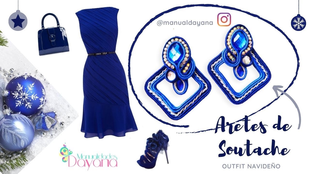 ARETES PARA NAVIDAD AZULES | CLASE 3 | Soutache Pegado | Outfit Navideño |www.manualidadesdayana.com