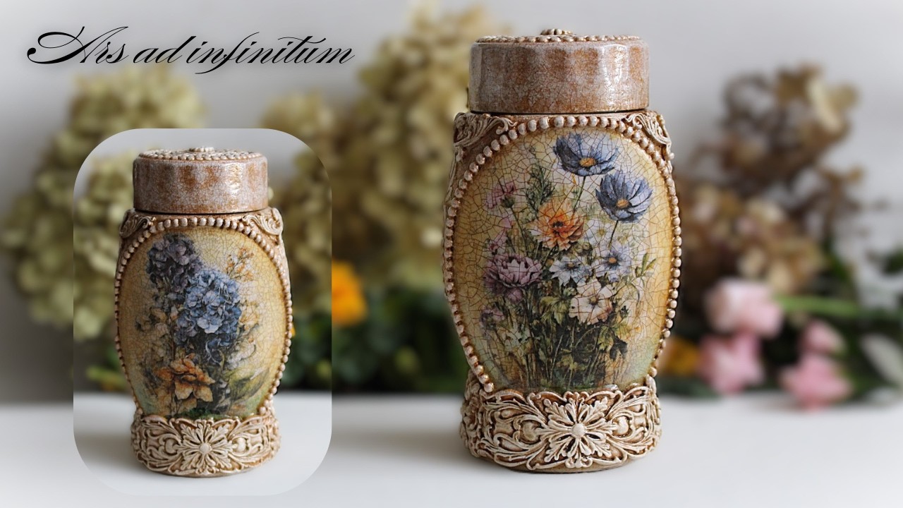 Decoupage on glass. A jar with a spring flower motif / Słoik z motywem wiosennych kwiatów. Tutorial.