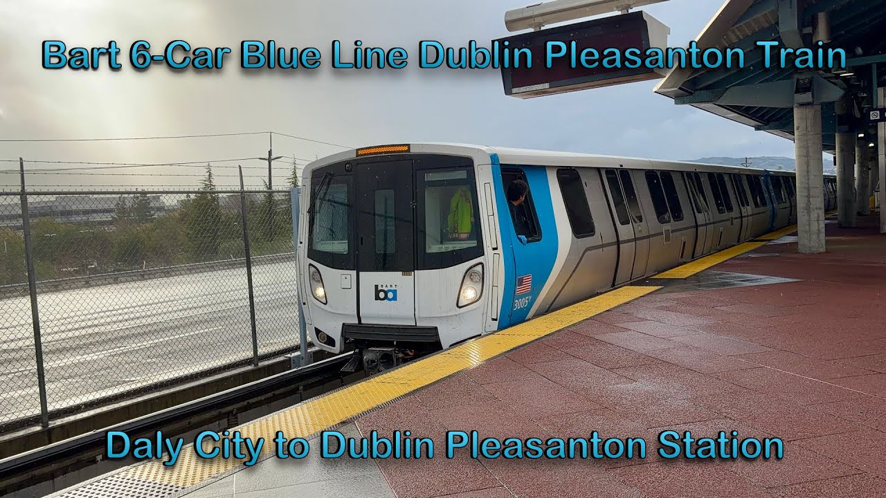 Bart 6-Car Blue Line Dublin Pleasanton Train Full Ride Daly City to Dublin Pleasanton Station 4K