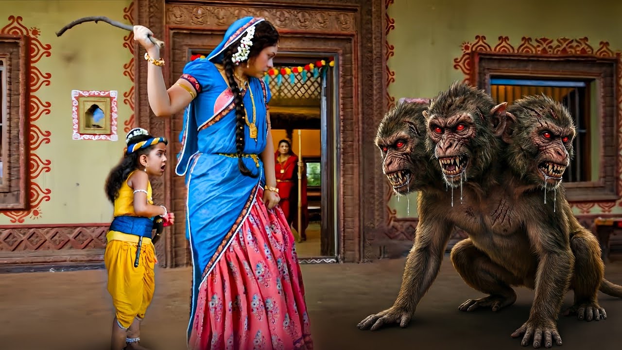 मायावी बंदर से कान्हा को बचाने के लिए भीड़ गई यशोदा मैया | यशोमती मईया के नंदलाला | Krishan Leela
