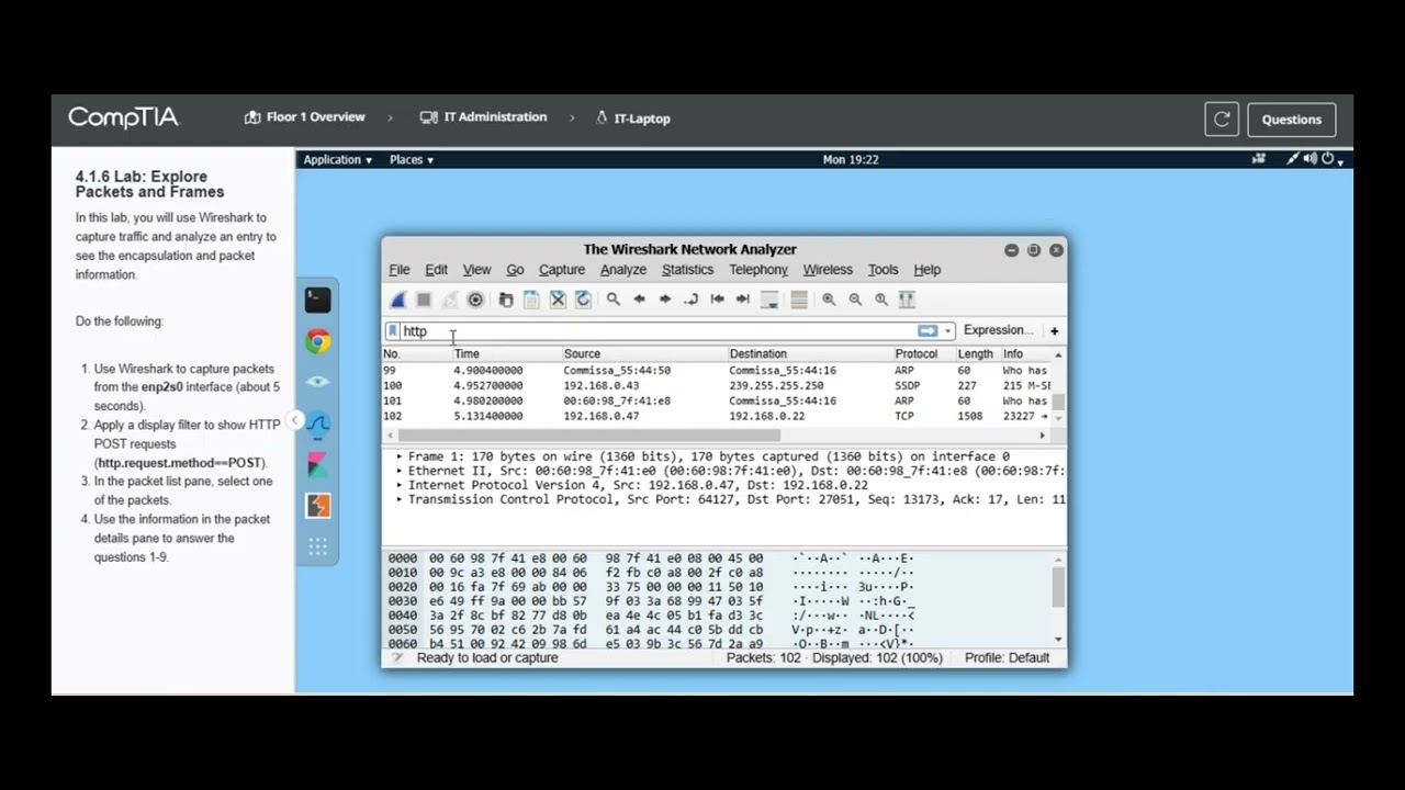 Testout | Network + | 4.1.6 Lab: Explore Packets and Frames