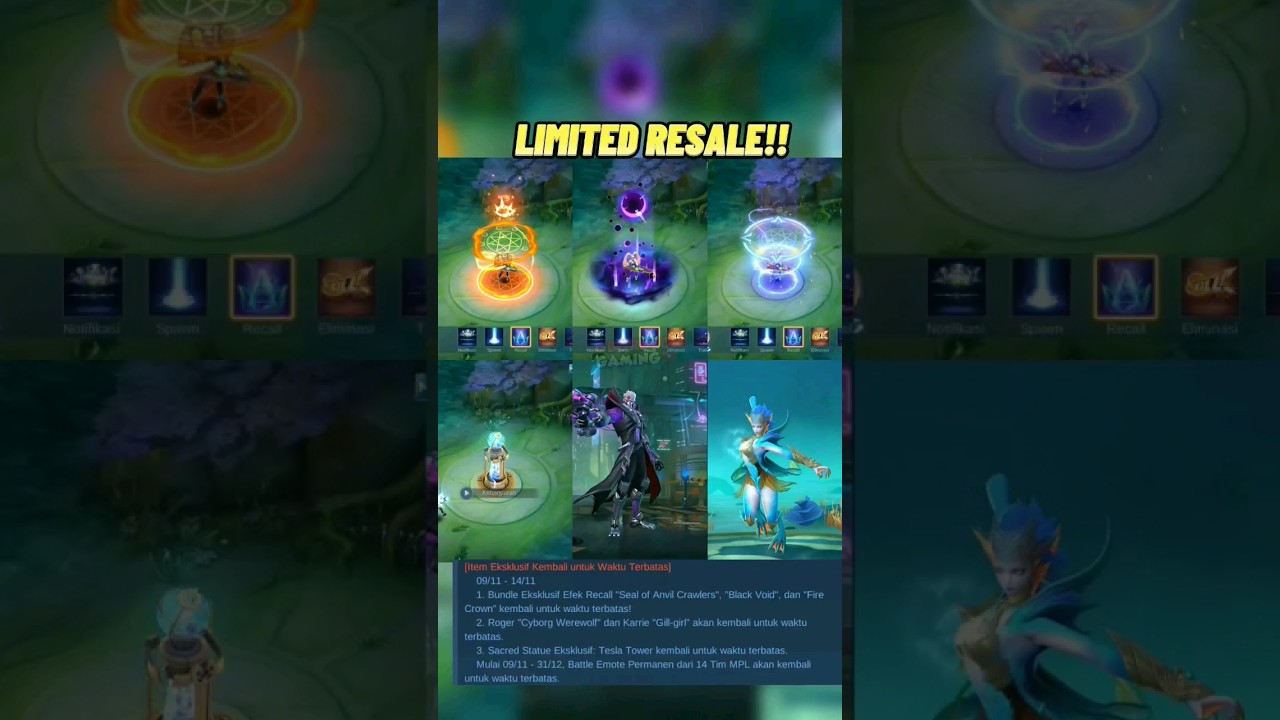 Limited Recall,Skin & Tesla Tower Resale 9 November 2023 #mobilelegends
